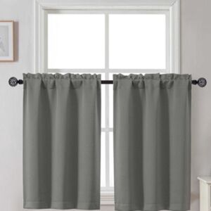 GWINE Light Grey Blackout Curtains Room Darkening Window Treatment Short Curtain